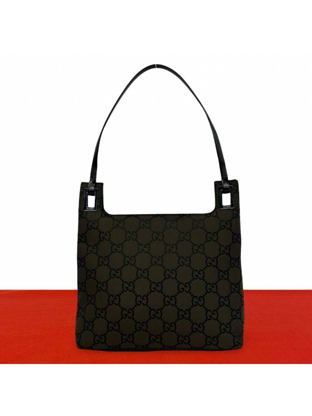 Gucci GG Logo Pattern Canvas Leather Shoulder Bag Mini Tote Brown